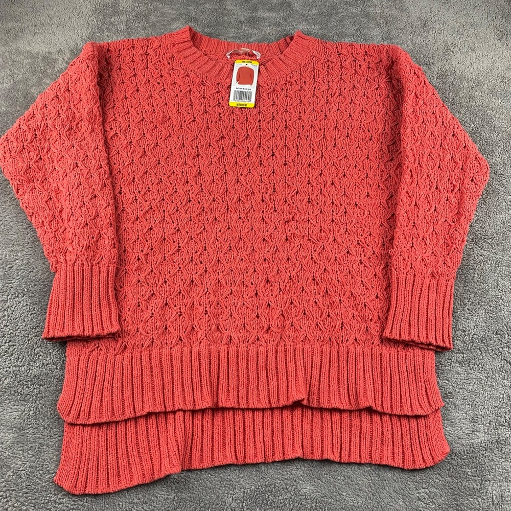 Seven7 Chunky Knit Super Soft Sweater Womens Medium Coral Orange Long Sleeve NWT